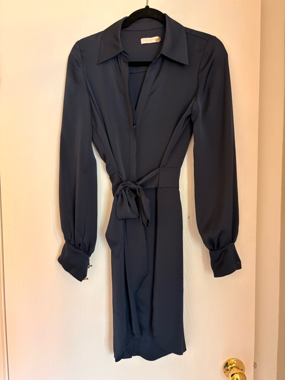 Ramy Brook Navy Long-Sleeve Tie-Waist Shirt Dress